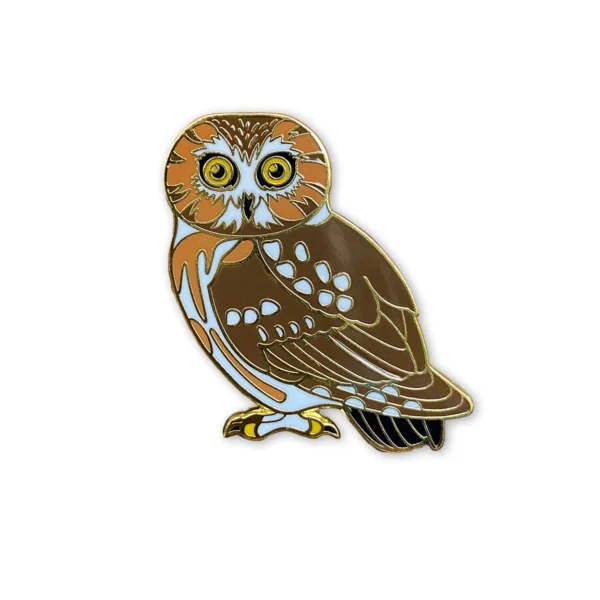 a saw-whet owl enamel pin